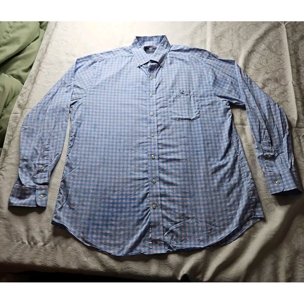 Vineyard Vines PINK BLUE Checked Long Sleeve Cotton SLIM FIT TUCKER Shirt Large - Picture 2 of 10